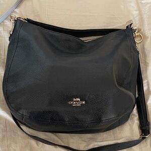 Coach Black Leather Hobo Bag with Gold Accents